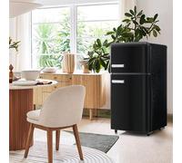 Réfrigérateur Rétro,Combiné Réfrigérateur-Congélateur,Double Porte Supérieure Et Inférieure,Capacité Totale 72L,Avec Congélateur 21L,120Kwh/An,éclairage LED,Classe énergétique E,Black
