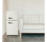 Réfrigérateur Rétro. Congélateur Combiné. Hauteur : 88,8 cm, Largeur : 45,5 cm, Deux Portes, Volume Total : 60 litres, Compartiment Congélateur : 22 litres. Consommation : 102 kwh/An,White