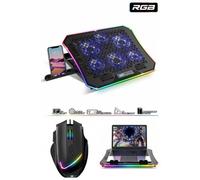 Refroidisseur Air Stream Spirit pour PC PORTABLE 17" 6 ventilateurs 1200RPM + Support smartphone + Souris GAMER 8 BOUTONS 4800DPI RG