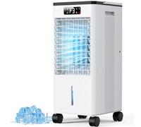Refroidisseur d'air mobile 4 en 1 - Sans tuyau d'évacuation - Ventilateur - Réservoir d'eau de 7,5 l - 1 à 12 minuterie - Oscillant à 60 ° - Avec télécommande - 4 sacs de glace