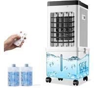 Refroidisseur d'air par évaporation, Ventilateur de Refroidissement par évaporation de 15 L avec télécommande 2 Blocs de Glace, Refroidisseur de piè 4 en 1 sans Tuyau avec 3 Vitesses, minuterie