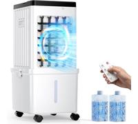 Refroidisseur d'air par évaporation, Ventilateur de Refroidissement par évaporation de 6 L avec télécommande 4 Blocs de Glace, Refroidisseur de piè 4 en 1 sans Tuyau avec 3 Vitesses, minuterie de