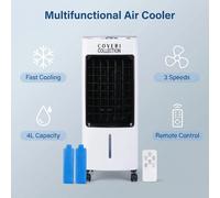 Refroidisseur d'air portable 4L, grand réservoir d'eau, 65W, haute puissance, ventilateur de climatisation par évaporation, 3 vitesses de vent, télécommande, humidificateur mobile avec compartiments à