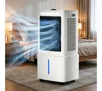 Refroidisseur d'air portable évaporatif avec écran digital, télécommande, réservoir visible 25L, 2 blocs de glace, 3 modes, 3 vitesses, minuterie 12H, aspiration 1 côté pour chambres maison bureau