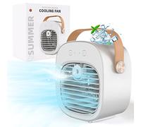 Refroidisseur d'air portable, mini climatiseur personnel, 2 en 1 petits refroidisseurs par évaporation avec poignée/humidificateur/ventilateur de refroidissement à 3 vitesses pour voyage, bureau et