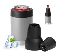 Refroidisseur de canettes 3 en 1 à double paroi 3 en 1 avec couvercle étendu et décapsuleur, refroidisseur de canettes isotherme en acier inoxydable, garde les boissons froides et la bière