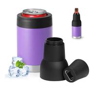 Refroidisseur de canettes 3 en 1 à double paroi 3 en 1 avec couvercle étendu et décapsuleur, refroidisseur de canettes isotherme en acier inoxydable, garde les boissons froides et la bière