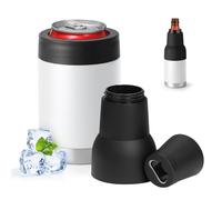 Refroidisseur de canettes 3 en 1 à double paroi 3 en 1 avec couvercle étendu et décapsuleur, refroidisseur de canettes isotherme en acier inoxydable, garde les boissons froides et la bière