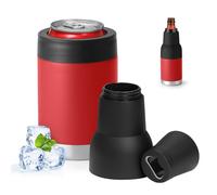Refroidisseur de canettes 3 en 1 à double paroi 3 en 1 avec couvercle étendu et décapsuleur, refroidisseur de canettes isotherme en acier inoxydable, garde les boissons froides et la bière