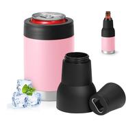 Refroidisseur de canettes 3 en 1 à double paroi 3 en 1 avec couvercle étendu et décapsuleur, refroidisseur de canettes isotherme en acier inoxydable, garde les boissons froides et la bière