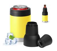 Refroidisseur de canettes 3 en 1 à double paroi 3 en 1 avec couvercle étendu et décapsuleur, refroidisseur de canettes isotherme en acier inoxydable, garde les boissons froides et la bière