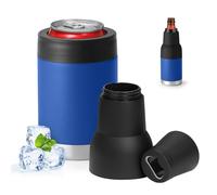 Refroidisseur de canettes 3 en 1 à double paroi 3 en 1 avec couvercle étendu et décapsuleur, refroidisseur de canettes isotherme en acier inoxydable, garde les boissons froides et la bière
