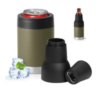 Refroidisseur de canettes 3 en 1 à double paroi 3 en 1 avec couvercle étendu et décapsuleur, refroidisseur de canettes isotherme en acier inoxydable, garde les boissons froides et la bière
