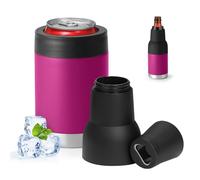 Refroidisseur de canettes 3 en 1 à double paroi 3 en 1 avec couvercle étendu et décapsuleur, refroidisseur de canettes isotherme en acier inoxydable, garde les boissons froides et la bière