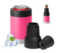 Refroidisseur de canettes 3 en 1 à double paroi 3 en 1 avec couvercle étendu et décapsuleur, refroidisseur de canettes isotherme en acier inoxydable, garde les boissons froides et la bière