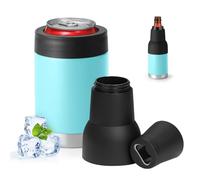 Refroidisseur de canettes 3 en 1 à double paroi 3 en 1 avec couvercle étendu et décapsuleur, refroidisseur de canettes isotherme en acier inoxydable, garde les boissons froides et la bière