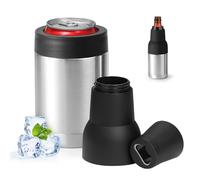 Refroidisseur de canettes 3 en 1 à double paroi 3 en 1 avec couvercle étendu et décapsuleur, refroidisseur de canettes isotherme en acier inoxydable, garde les boissons froides et la bière
