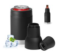 Refroidisseur de canettes 3 en 1 à double paroi 3 en 1 avec couvercle étendu et décapsuleur, refroidisseur de canettes isotherme en acier inoxydable, garde les boissons froides et la bière