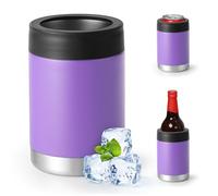 Refroidisseur de canettes pour bouteilles ordinaires de 12, 14, 16 g ou minces, refroidisseur de canette de bière isotherme à double paroi en acier inoxydable (couvercle simple, violet, 473,6 g)