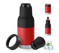 Refroidisseur de canettes pour bouteilles ordinaires de 12, 14, 16 g ou minces, refroidisseur de canette de bière isotherme à double paroi en acier inoxydable (double couvercle, rouge, 414 ml)