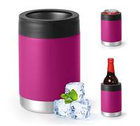Refroidisseur de canettes pour bouteilles ordinaires de 12, 14, 16 g ou minces, refroidisseur de canettes de bière isotherme à double paroi en acier inoxydable (couvercle simple, violet rouge, 473,6 g