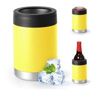 Refroidisseur de canettes pour bouteilles ordinaires de 12, 14, 16 g ou minces, refroidisseur de canette de bière isotherme à double paroi en acier inoxydable (couvercle simple, jaune, 414 ml)