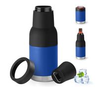 Refroidisseur de canettes pour bouteilles ordinaires de 12, 14, 16 g ou minces, refroidisseur de canette de bière isotherme à double paroi en acier inoxydable (double couvercle, bleu foncé, 473,6 g)