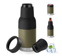 Refroidisseur de canettes pour bouteilles ordinaires de 12, 14, 16 g ou minces, refroidisseur de canette de bière isotherme à double paroi en acier inoxydable (double couvercle, vert kaki, 355 ml)
