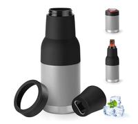 Refroidisseur de canettes pour bouteilles ordinaires de 12, 14, 16 g ou minces, refroidisseur de canette de bière isotherme à double paroi en acier inoxydable (double couvercle, gris foncé, 414 ml)