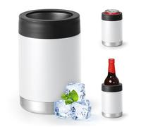 Refroidisseur de canettes pour bouteilles ordinaires de 12, 14, 16 g ou minces, refroidisseur de canettes de bière isotherme à double paroi en acier inoxydable (couvercle simple, blanc, 414 ml)