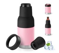 Refroidisseur de canettes pour bouteilles ordinaires de 12, 14, 16 g ou minces, refroidisseur de canette de bière isotherme à double paroi en acier inoxydable (double couvercle, rose, 414 ml)