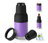 Refroidisseur de canettes pour bouteilles ordinaires de 12, 14, 16 g ou minces, refroidisseur de canette de bière isotherme à double paroi en acier inoxydable (double couvercle, violet, 355 ml)
