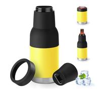 Refroidisseur de canettes pour bouteilles ordinaires de 12, 14, 16 g ou minces, refroidisseur de canette de bière isotherme à double paroi en acier inoxydable (double couvercle, jaune, 355 ml)
