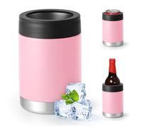 Refroidisseur de canettes pour bouteilles ordinaires de 12, 14, 16 g ou minces, refroidisseur de canette de bière isotherme à double paroi en acier inoxydable (couvercle simple, rose, 355 ml)