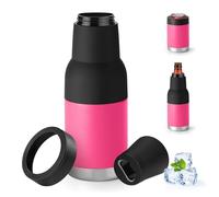 Refroidisseur de canettes pour bouteilles ordinaires de 12, 14, 16 g ou minces, refroidisseur de canette de bière isotherme à double paroi en acier inoxydable (double couvercle, rose foncé, 355 ml)