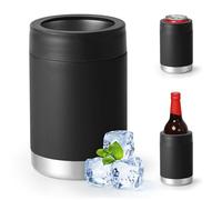 Refroidisseur de canettes pour bouteilles ordinaires de 12, 14, 16 g ou minces, refroidisseur de canettes de bière isotherme à double paroi en acier inoxydable (couvercle simple, noir, 355 ml)