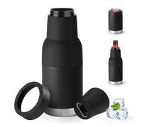 Refroidisseur de canettes pour bouteilles ordinaires de 12, 14, 16 g ou minces, refroidisseur de canette de bière isotherme à double paroi en acier inoxydable (double couvercle, noir, 414 ml)