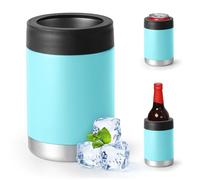 Refroidisseur de canettes pour bouteilles ordinaires de 12, 14, 16 g ou minces, refroidisseur de canette de bière isotherme à double paroi en acier inoxydable (couvercle simple, bleu ciel, 355 ml)