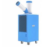 Refroidisseur d'évaporation industriel portable avec réservoir de 5L, conduit d'air réglable pour le patio d'atelier de garage.Roues de roulette robustes, technologie de séparation à chaud froide, cli