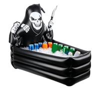 Refroidisseur gonflable en forme de cercueil | Seau à glace décoratif en forme de cercueil avec squelette 89 cm | Glacière gonflable d'Halloween | pour fête d'anniversaire sur le thème du jardin et de