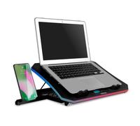 KROM KOOLER - Base de refroidissement pour ordinateurs portables jusqu'à 19", 6 ventilateurs, RGB, support pour smartphone, écran LCD et hub USB, couleur Noir
