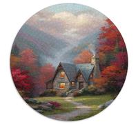 Refuge de Montagne Romantique,Puzzles pour Adultes 1000pcs (67.5x67.5cm),Jeux De Défi Rouge and Orange Arbres