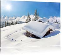 Refuges de montagne dans les Alpes enneigées Format: toile 80x60auf, XXL énormes Photos complètement encadrés par la civière, l'impression de l'image Art mural avec cadre, moins cher que peintures à l'huile et de l'image, aucune affiche ou poster