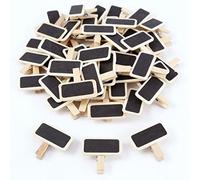 REFURBISHHOUSE 50 Mini Tableau Noir Bois Message Rectangle Ardoise A Pince Clip Carte Panneau memos Etiquette Prix Marque Place Numero Table