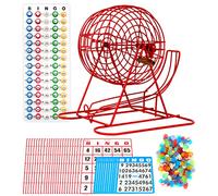 Regal Bingo Ensemble de jeu de bingo professionnel avec cage de 27,9 cm, 75 boules de bingo, tableau principal, 18 cartes de bingo et 25 cartes Jumbo réutilisables, et jetons colorés - Jeux de bingo