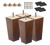 REGAL DISPLAY Lot de 4 pieds de meubles carrés modernes en bois de chêne massif du milieu du siècle pour canapé, bureau et armoire avec boulons M8 (marron)