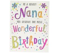 Regal Publishing, Carte d'anniversaire moderne Nana bleu, doré, noir, blanc, rose, 20,3 x 15,2 cm