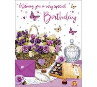 Regal Publishing Piccadilly Greetings Carte d'anniversaire pour femme - 20,3 x 15,2 cm - Vert | Rose | Marron | Blanc | Rouge