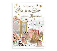 Regal Publishing Piccadilly Greetings Group Ltd Carte d'anniversaire traditionnelle pour belle-sœur - 22,9 x 15,2 cm, rose, blanc, jaune, marron, beige