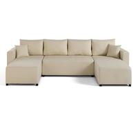 Bestmobilier Canapé panoramique en U Regala 7 places convertible avec coffre tissu Beige